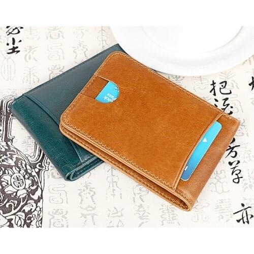 RFID Genuine Leather Mens Wallet Dollar Wallet Retro Wallet Short Crazy Horse Leather Anti-theft Wallet Card Case