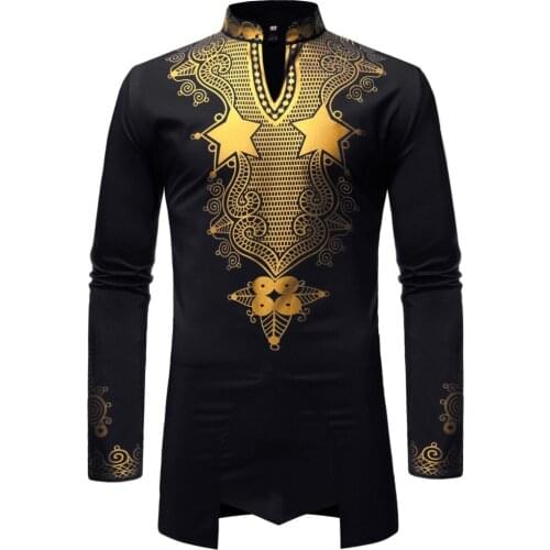 Black African Dashiki Print Shirt Men 2021 Fashion Hip Hop Streetwear Afrian Clothes Men Slim Fit Long Sleeve Shirt Male Chemise