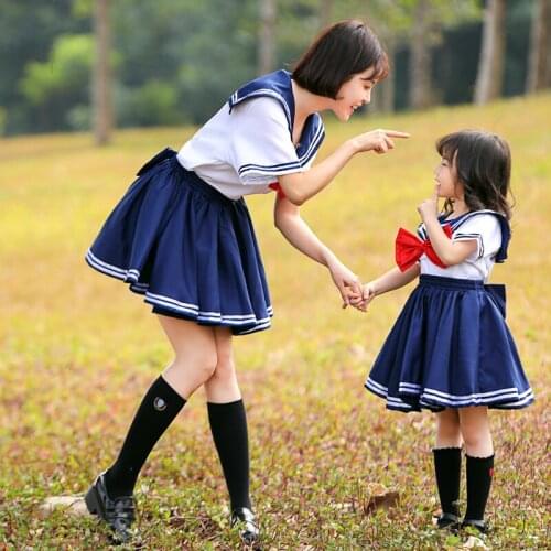 JK school uniform parent-child clothing adult children cute school soft cute sailor uniform cosplay navy tricolor bow tie