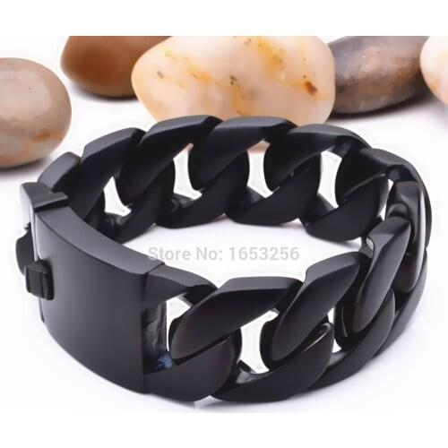 TGSL00130 IP Black Curb Cuban Link Bracelet Chain Stainless Steel Mens Cool Jewelry 24mm 8.66