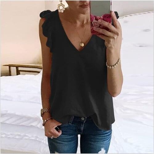 Umeko Plus Size 5XL Summer Fashion Sleeveless Tops for Women Chic Solid Color Sexy Deep V-neck Shirts for Women Mujer Camisetas