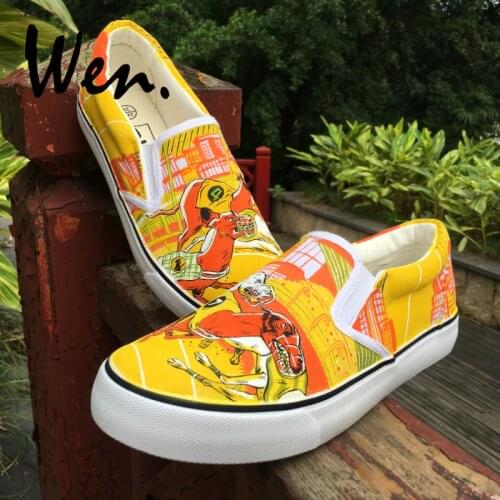 Wen Custom Design Dogs Canine Racing Dogtrack Match Report Hand Painted Yellow Slip On Shoes Flats Women Canvas Sneakers Men