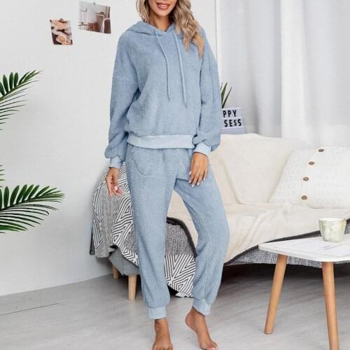 Women Autumn Plush Fluffy Sweatshirt Hoodie Long Pant Trouser Homewear Outfit Tracksuit Ladies Suits Female set