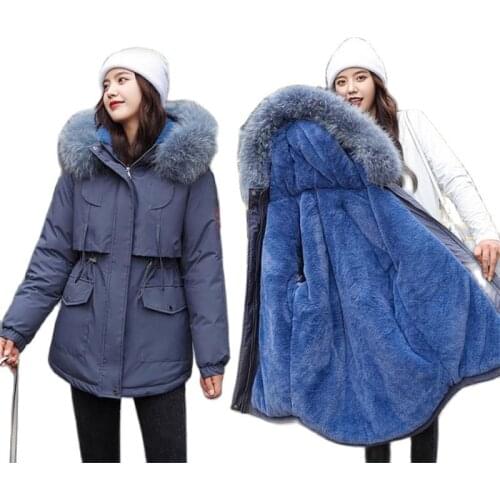 Fur Hooded Winter Jacket Coat Korean Thick Warm Cotton-padded Parkas Coats Long Women Plus velvet Coat Outwear Woman Winter Coat