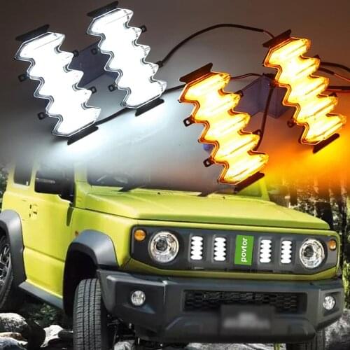 1 Set Front Grille Led Lights White Daytime Running Lights Yellow Turn Signal Decorative Lights For 2019 2020 2021 -Suzuki-Jimny