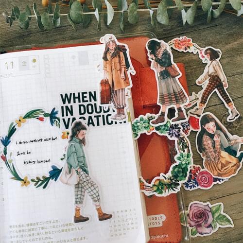 10PCS Girl and flowerl Stickers Crafts And Scrapbooking stickers book Student label Decorative sticker DIY Stationery
