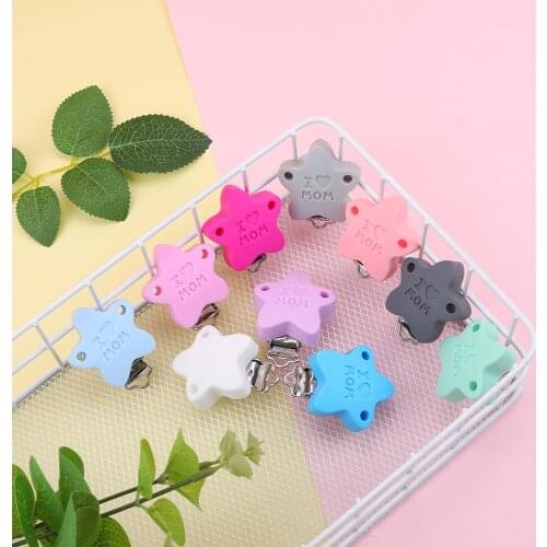 Sunrony 10pcs I Love Mom Silicone Pacifier Clip DIY Baby Teething Teether Necklace Bead Tool Nurs Gift Round Heart Accessories