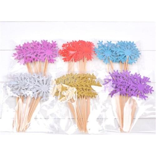 10P Christmas Snowflake Cake Toppers Happy Birthday Cake Top Flags Glitter Cake Topper Decorations for Birthday Wedding Supplies