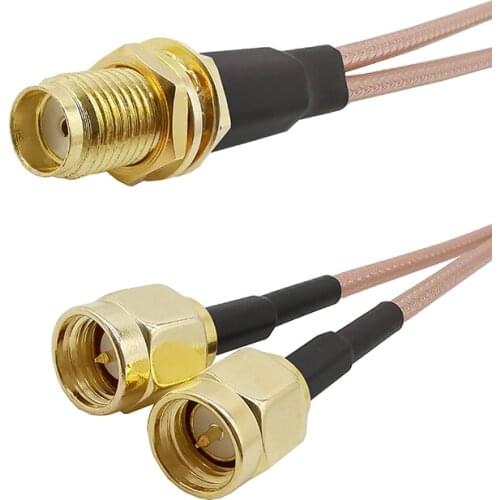 2Pcs Dual 2x SMA Male Plug to SMA Female Jack Bulkhead Connector Adapter Y Type RG316 Cable Antenna Splitter Combiner