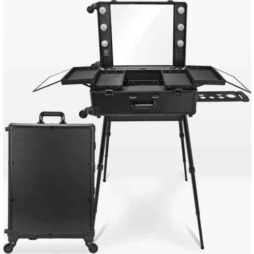 2 in 1 Cosmetic Cosmetic Case New LED large capacity make-up box with lamp pull rod bracket mirror pull rod Cosmetic Case