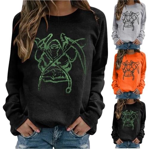 2021 Halloween Womens Long Sleeve Skeleton Print Tops Pullover Sweatshirt Blouse Plus Size Fashion Female толстовка женская