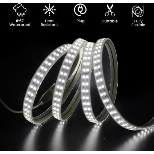 220V LED Strip EU UK IP67 Waterproof High Brightness Flexible LED Light Blue Pink Red Green White 2835 LED Strip Light