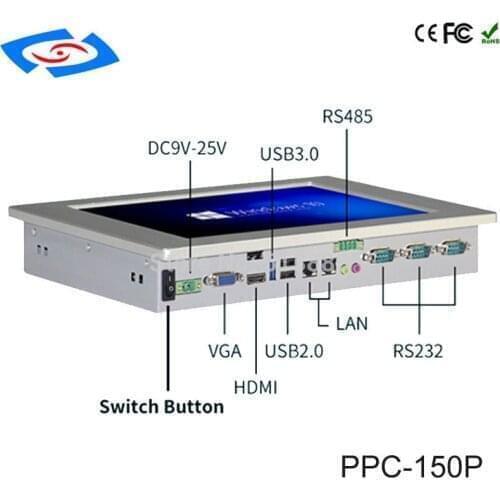 4Gb ram Fanless 15" All In One Touch Screen PC Touch Monitor with Industrial panel pc with intel celeron j1900 processor