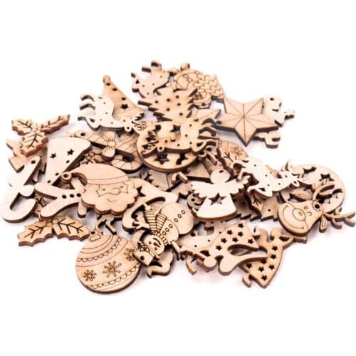 30mm 50pcs Wooden Christmas Series Pattern Scrapbooking Craft DIY Embellishment for Handmade Sewing Home Decoration MZ428