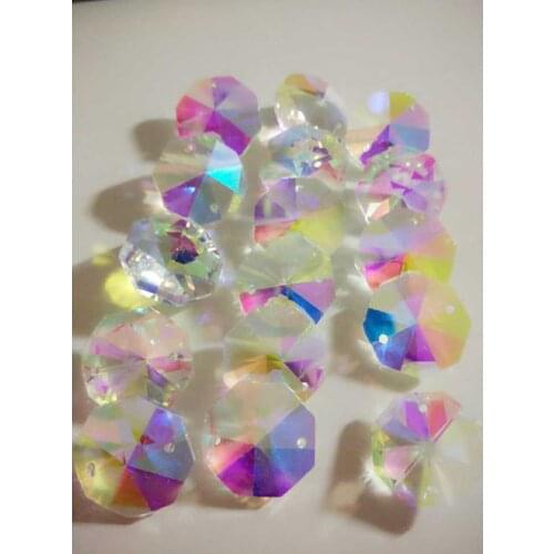 500pc 24mm clear ab Color K9 Crystal Octagon Baeds In 2 Hole Chandelier Crystal Glass Bead Garland Wedding Decoration
