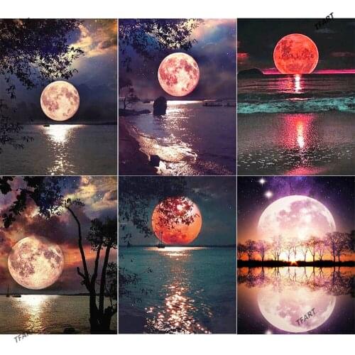 DIY Diamond Painting Diamond Embroidery Moon Night Scene Cross Stitch Diamond Mosaic Diamond Embroidery for Sale Home Decoration