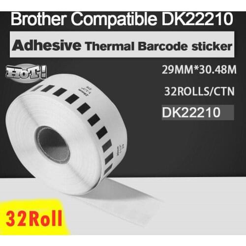 Brother Compatible DK22210 DK-22205 Adhesive Thermal barcode sticker Roll of 30m