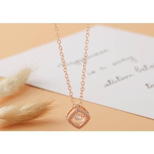 High Quality Stainless Steel Chain Fine Square Pendant Necklace For Women Men Original Rose Gold Cubic Zirconia Charm Necklace