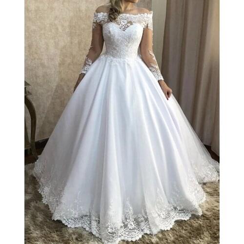 Long Lace Wedding Dresses for Bride Ball Gown Long Sleeve Off Shoulder Bridal Gowns vestido de noiva