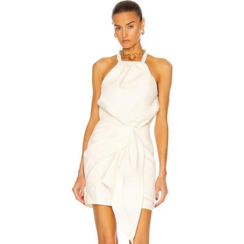 Hot Sale Solid Women Summer Fashion Sexy Backless Draped White Bodycon Mini Dress 2021 Ladies Elegant Evening Party Club Dress