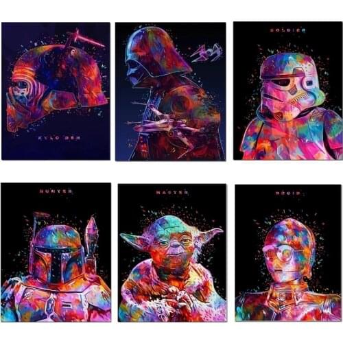 Disney Star Wars Watercolor Graffiti Canvas Painting Movie Prints Posters Wall Art Pictures for Kids Room Gift Decoration Cuadro