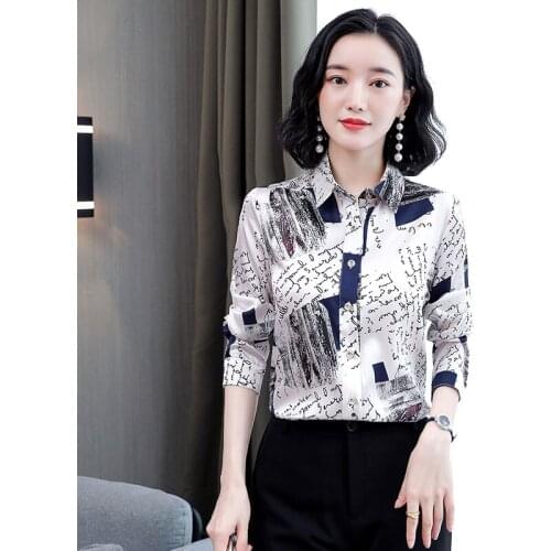 Korean Fashion Silk Women Shirt and Blouse Satin Office Lady Women Blouses Long Sleeve Blusas Largas Plus Size Women Tops