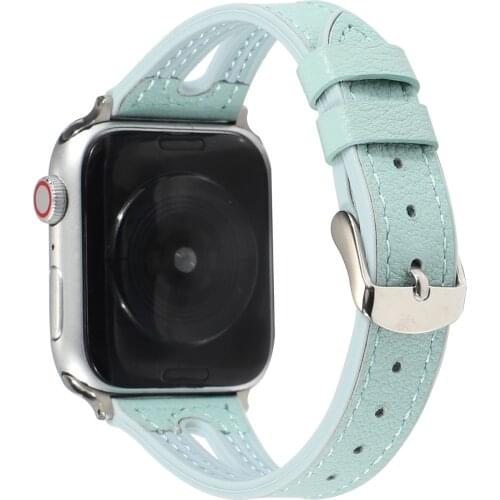 Leather & Silicone Strap For apple watch band 44mm 40mm V-shaped opening watchband for iwatch series 6 se 5 4 UTHAI A84