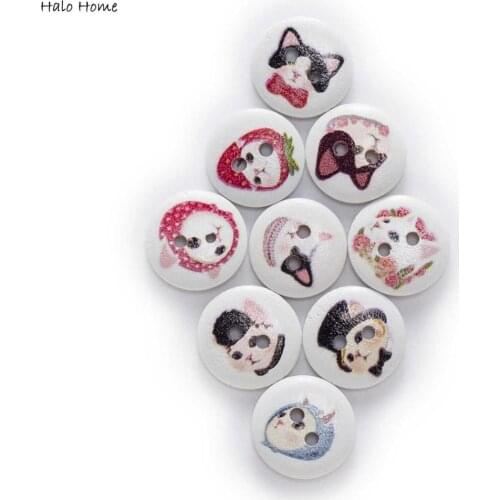 50pcs Cat printing Round Wooden buttons Sewing Scrapbook Clothing Gifts Crafts Handwork Accessories 15mm