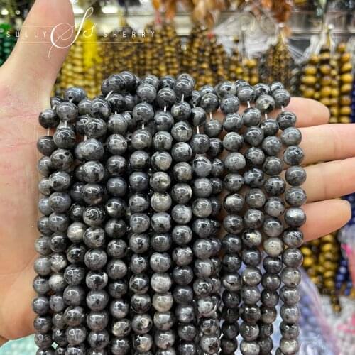Wholesale 4 6 8 10 12mmNatural Stone Larvikite Black Labradorite Round Loose Beads 15" Strand For Jewelry Making DIY Bracelet