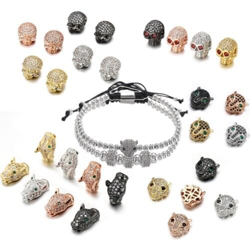 Leopard Head Bead Connector Zirconia CZ Micro Inlaid Suitable for Copper Bracelet Brass Spacer Jewelry Beads Accessories Making