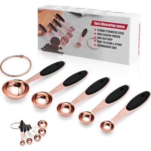 Measuring Spoon Baking Tool Rose Gold Kitchen Tools Stainless Steel Measuring Spoon Five Piece Set DIY Cake Measuring Spoon Set