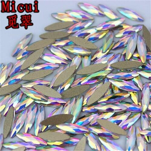 Micui 50pcs 3*11mm Horse Eye AB Clear Glass Crystal Flat Back Rhinestones Glue On Non Hotfix 3D Nail Art Decoration ZZ15C