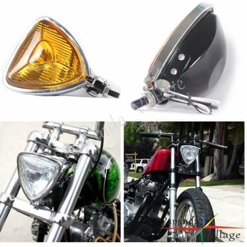 Black Housing Yellow Lens Old School Triangle Spot Headlight Aris Style Headlamp For Harley Honda Triumph Bobber Chopper Cruiser