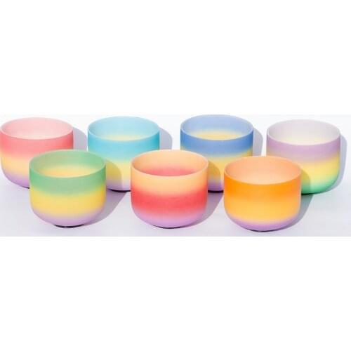 Rainbow Color set of 7 PCS 6"-12" Note CDEFGAB Frosted Quartz Crystal Singing Bowl