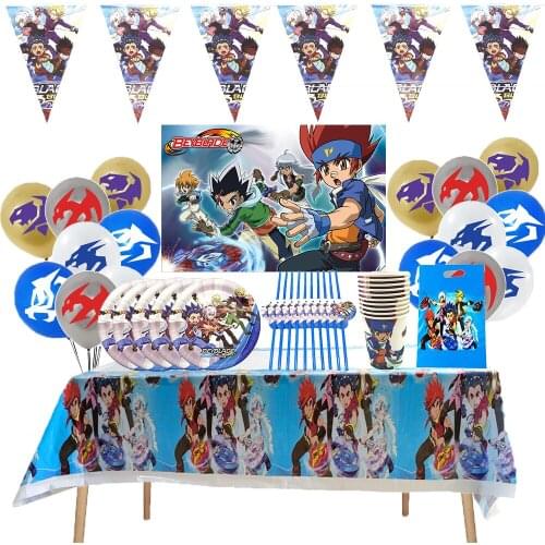 10 People Use Beyblade Party Decorations Balloons Set Disposable Tableware Cup Napkin Straw Baby Shower Customizable Background