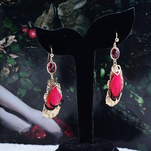 Noomi fashionable and sweet womens Feather Earrings Jewelry Bohemian Glass metal and feather romantic match full of girls hear