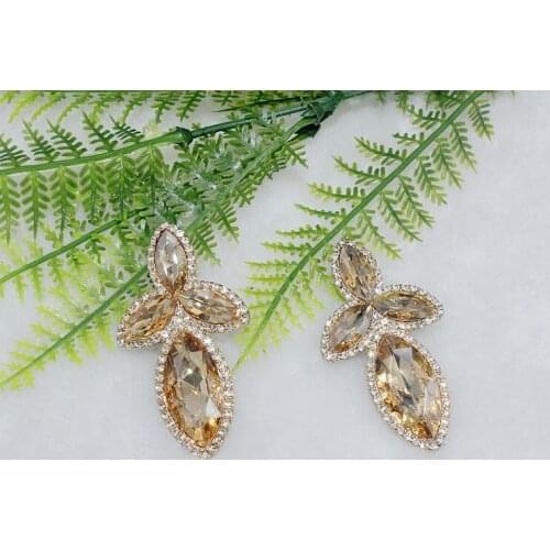 2020New Exaggerated Champagne Crystal Glass Flower Warrings Women Fashion Accessories