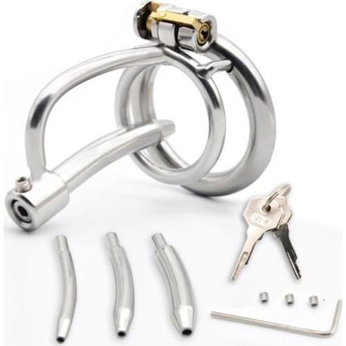 Stainless Steel Male Chastity Devices Cock Cage With Urethral Catheter Penis Lock Cock Ring Sex Toys For Men Chastity Belt
