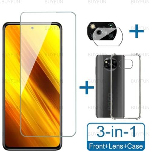 Transparent Clear TPU Silicone Case For Xiaomi Poco poko x3 pro nfc pocophone m3 pro 5g f3 Tempered Glass Camera Protection Film