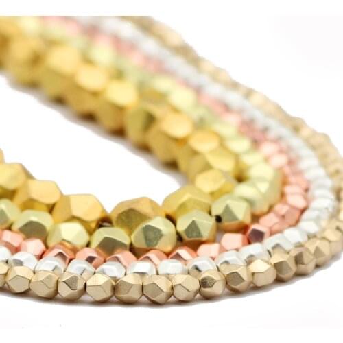 RBFHYER 3 4 6 8mm Natural Stone Hematite Matte Faceted Round beads Rose Gold Silvers Spacer Loose Beads for Jewelry making