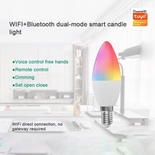 RGB Colorful Lights Smart Bulb Tuya WiFi Bluetooth Dual Mode E14E12 Port Alexa Voice Control Smart Life Home Supplies