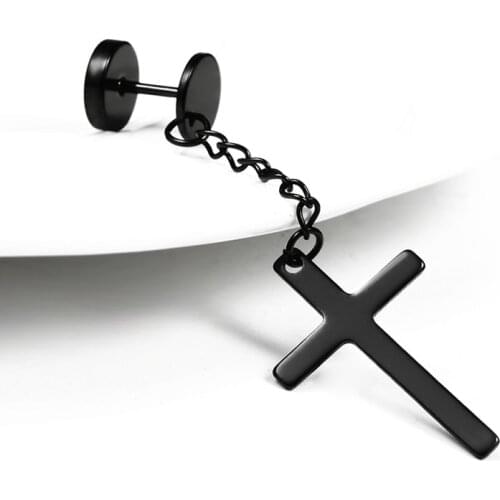 1 Piece Punk Gothic Stainless Steel Stud Earring Cross Round Fake Ear Taper Dumbbell Fashion Women Men Rock Jewelry