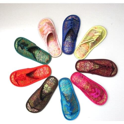 Handicraft Chinese knot Silk Brocade Slippers Wedding Party Favor Reusable Rubber Bottom Adult Women Indoor