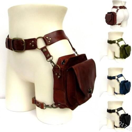 Unisex medieval Leather Rivet Drop Leg Bag Steampunk Retro Rock Waist Belt Bag Crossbody Waist Bags Phone Pouch
