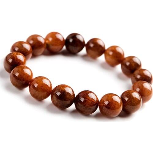 Genuine Natural Copper Hair Rutilated Quartz Crystal Round Bead Women Lady Fashion Bracelet 13mm