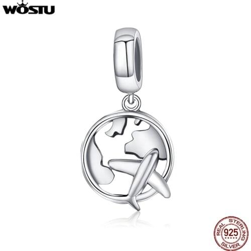 WOSTU New 925 Sterling Silver The Dream Of Traveling Dangle Beads Fit Original Charm Bracelet DIY Jewelry Gift CQC242