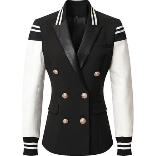 Women Colorblock Blazer Double Breasted Autumn Winter Slim Casual 2021