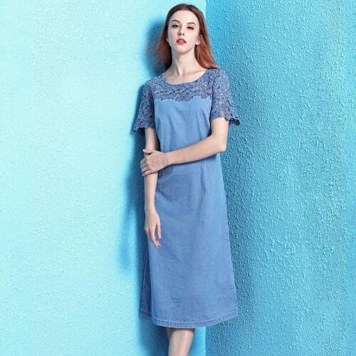Nordic winds summer womens lace hollow out denim dress summer 2019 solid slim dress women NW19B6090