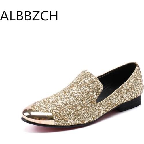 Gold Silver Sequined Loafers Casual Party Shoes Men Trendy Club Bar Career Work Show Shoes Mens Business Leisure ShoesBig Yards