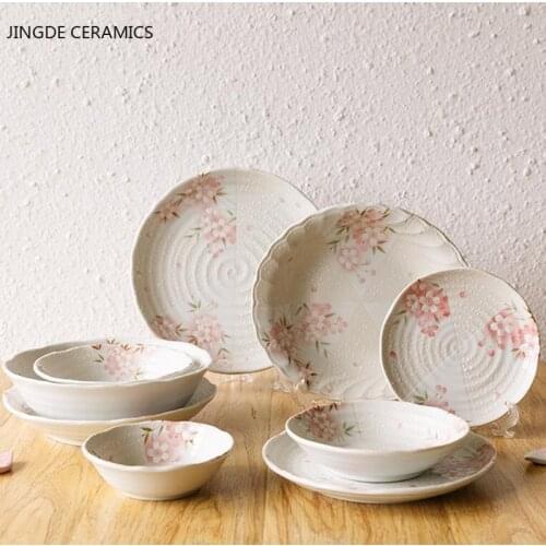1pcs Sakura dinner plate deep dinner plate service plate disc cake plate western food steak disc kitchen board wedding